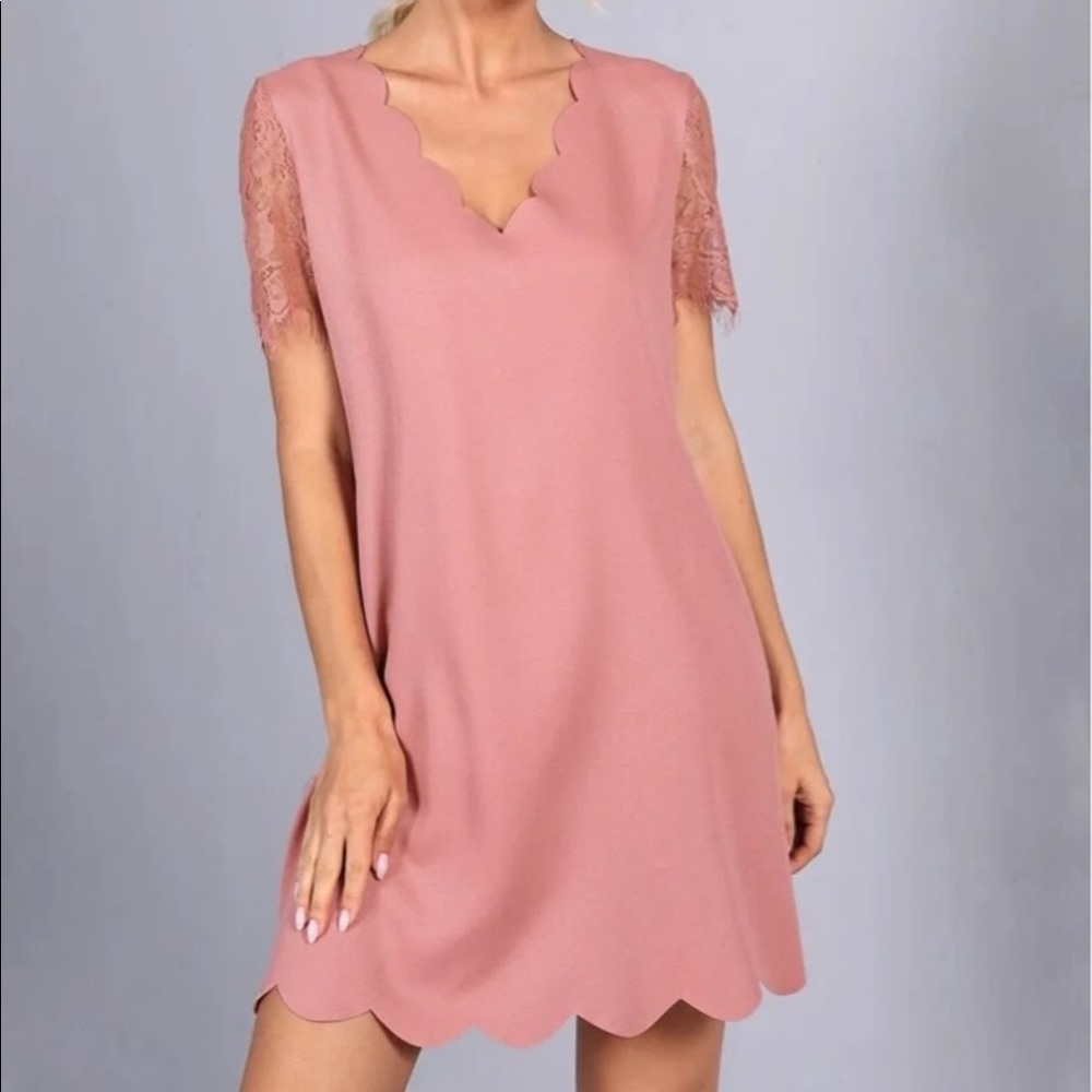 Sheer lace trim mini dress